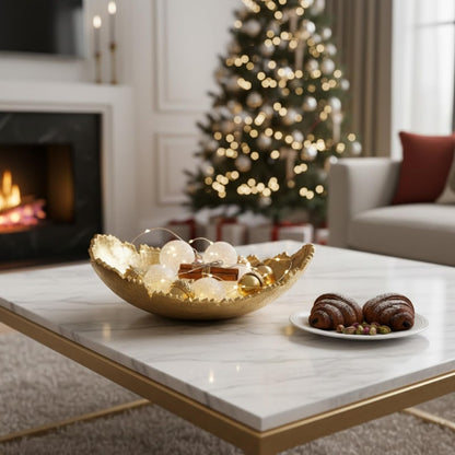 Gold Platter Bowl – Modern Aluminum Decorative Centerpiece with Textured Metallic Finish