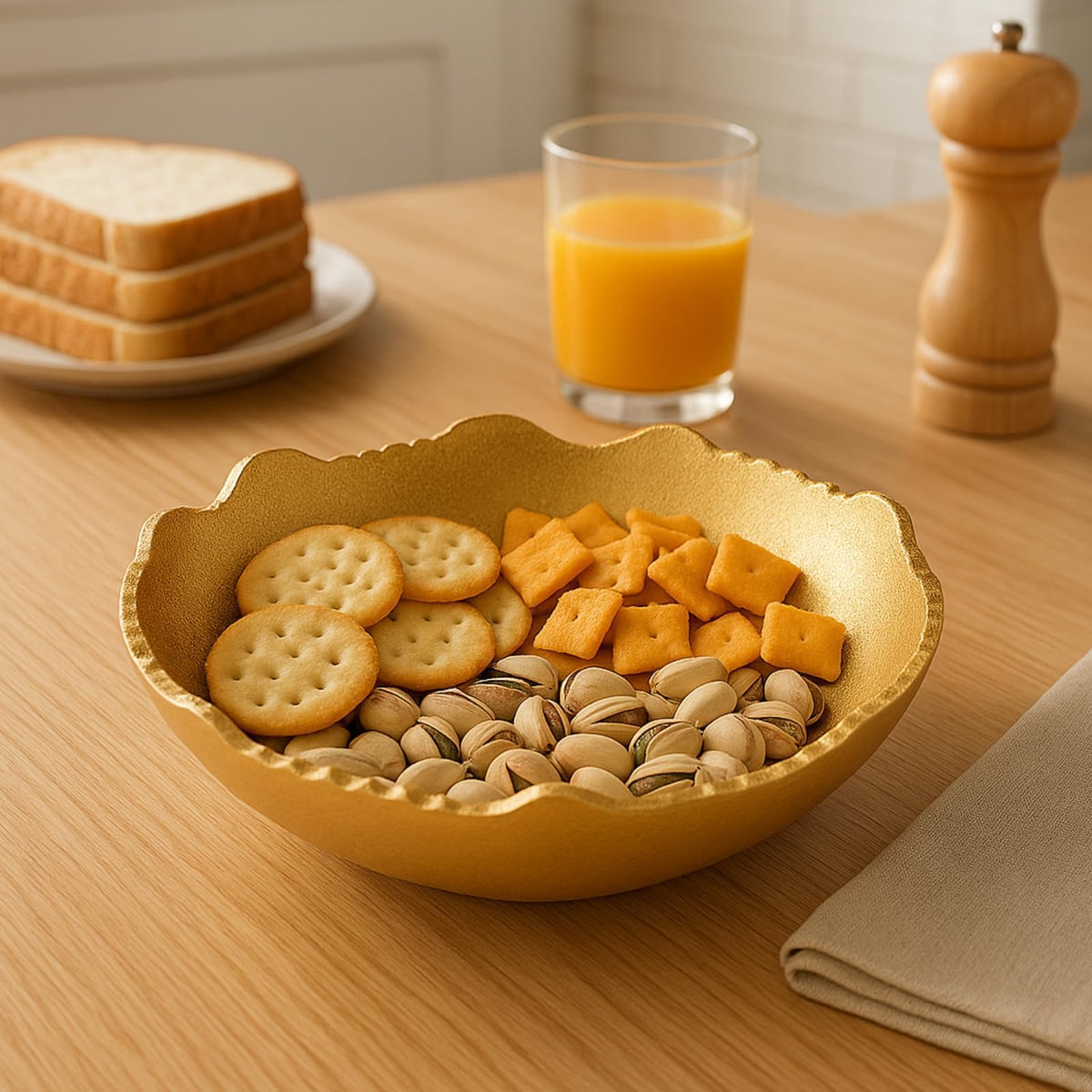 Decorative Hammered Asymmetrical Bowl - Gold