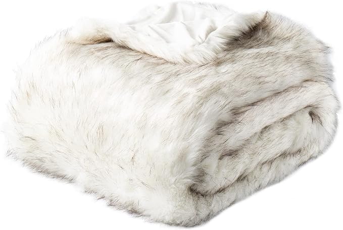 Extra Large Luxury Faux Fur Throw Blanket - Ivory 60 x 80 inch
