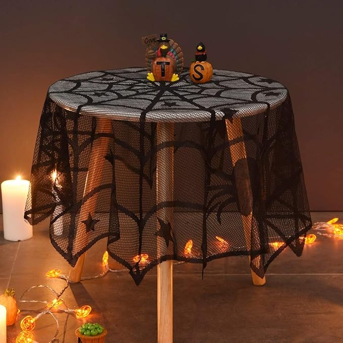 Round Black Spider Web Decorative Table Cover
