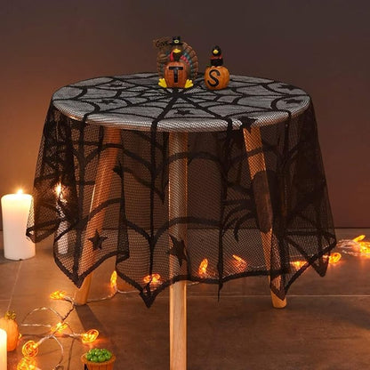 Round Black Spider Web Decorative Table Cover