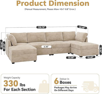 Ultra Comfy Cloud Sectional with Two Movable Ottomans in Plush Beige