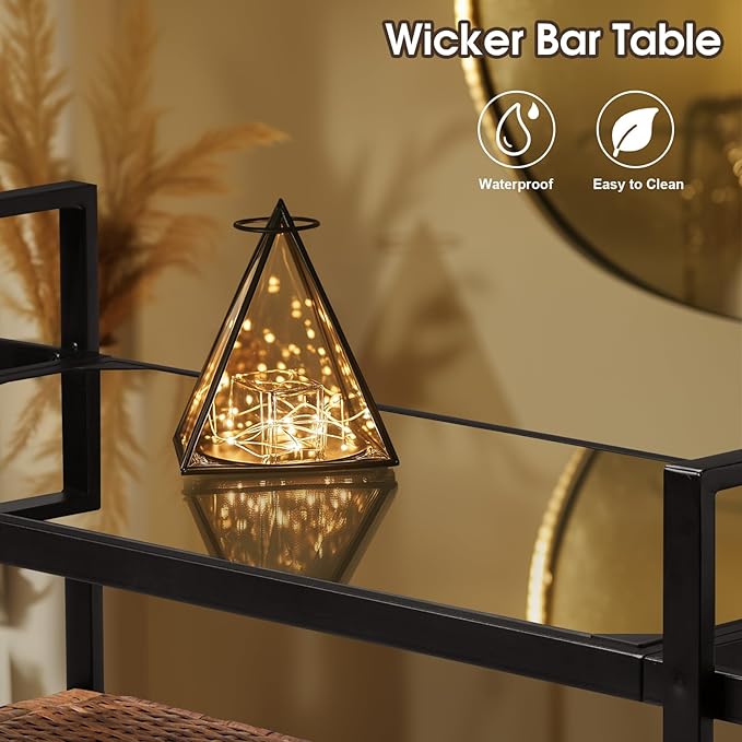 Wicker Outdoor Serving Cart with Storage and Wheels - Medium Brown