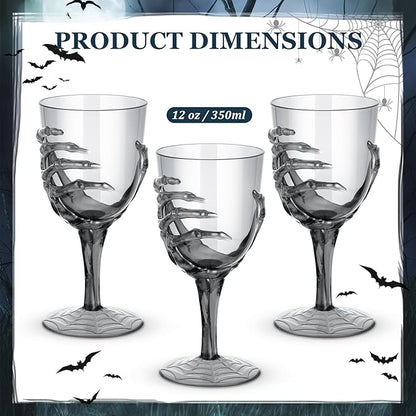 Set of 6 Halloween Skeleton Hand Goblets - 12oz Clear Plastic