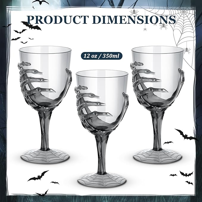 Set of 12 Halloween Skeleton Hand Goblets - 12oz Heavy-Duty Plastic