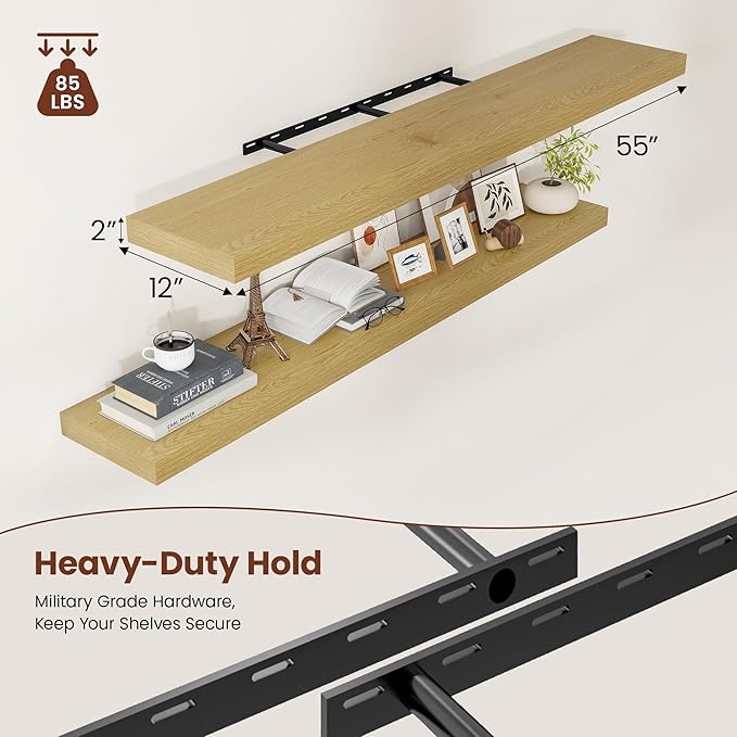 55" Heavy Duty Floatinf Shelves in Oak - Set of 2
