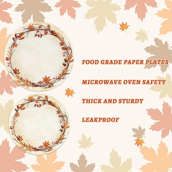 200 Pcs Fall Paper Plates and Napkins - Serves 50 Guests
