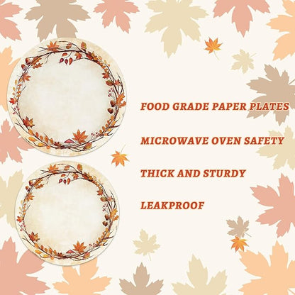 200 Pcs Fall Paper Plates and Napkins - Serves 50 Guests