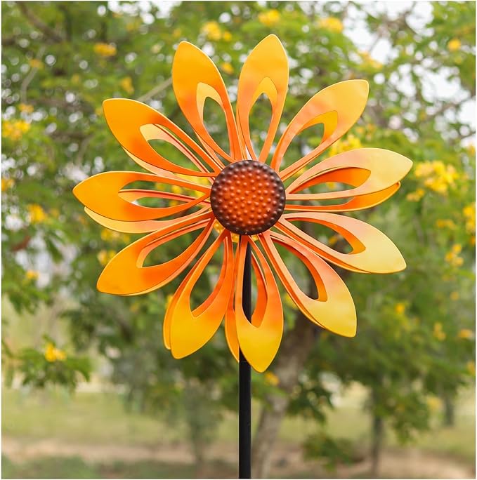 Floral Kinetic Outdoor Metal Wind Spinner - Yellow Sunflower