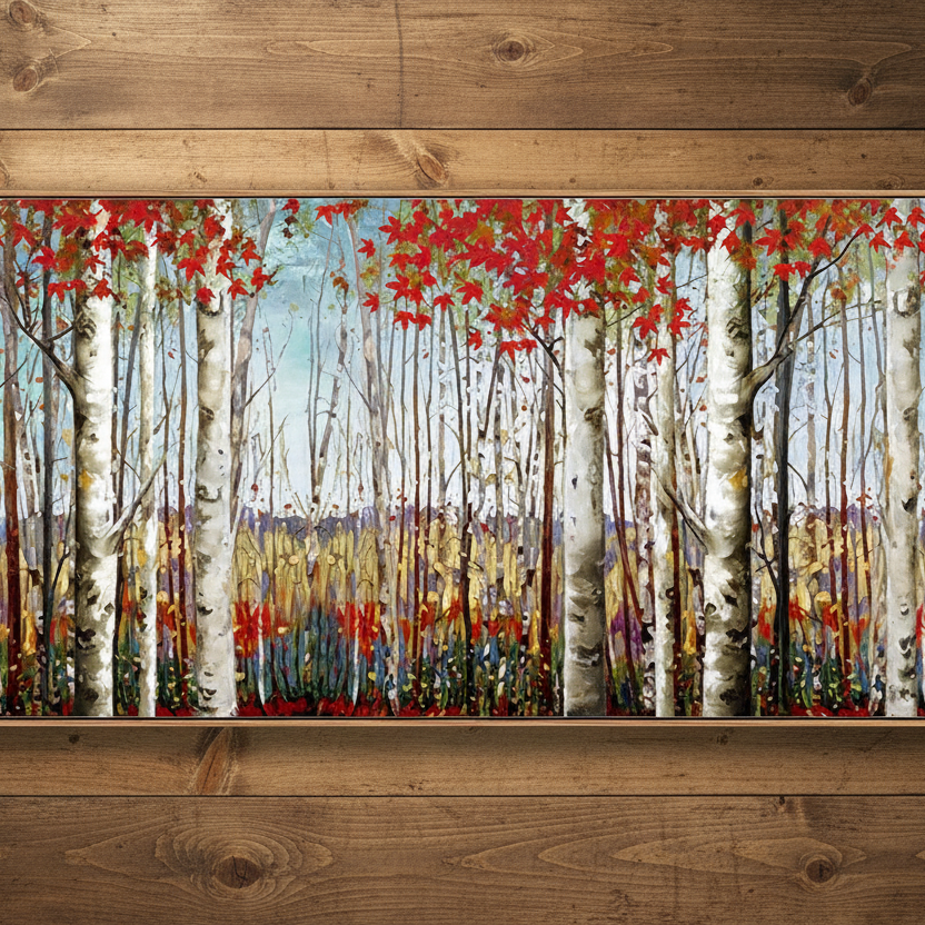 Large Framed Birch Tree Wall Art - 24 x 48