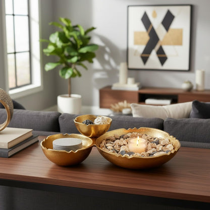 3 Cluster Decorative Bowls - Bright Gold Brass