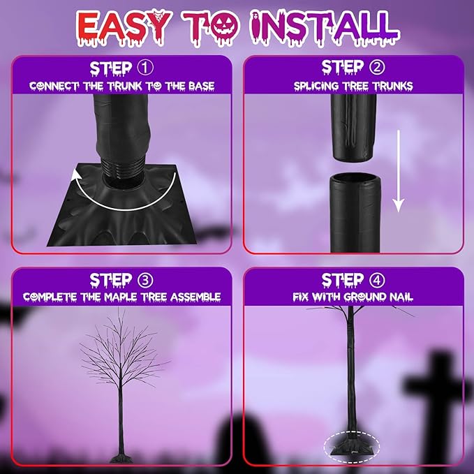 Set of 2 LED Black Trees with Purple and Orange Lights - 5 Ft