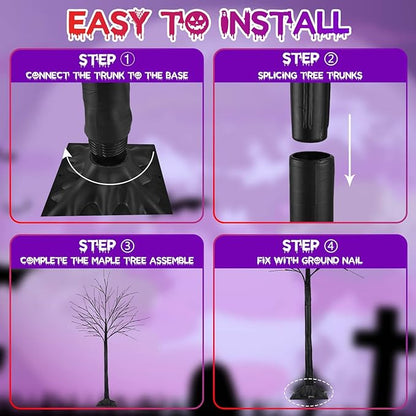 Set of 2 LED Black Trees with Purple and Orange Lights - 5 Ft