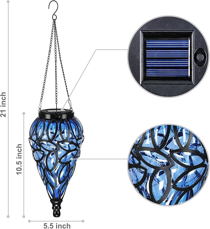 Outdoor Solar LED Hanging Lantern - Blue Teardrop