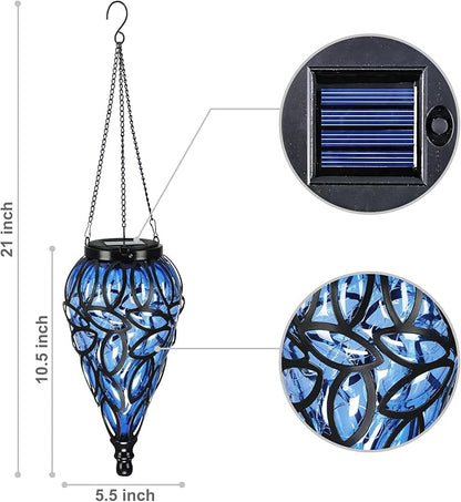 Outdoor Solar LED Hanging Lantern - Blue Teardrop