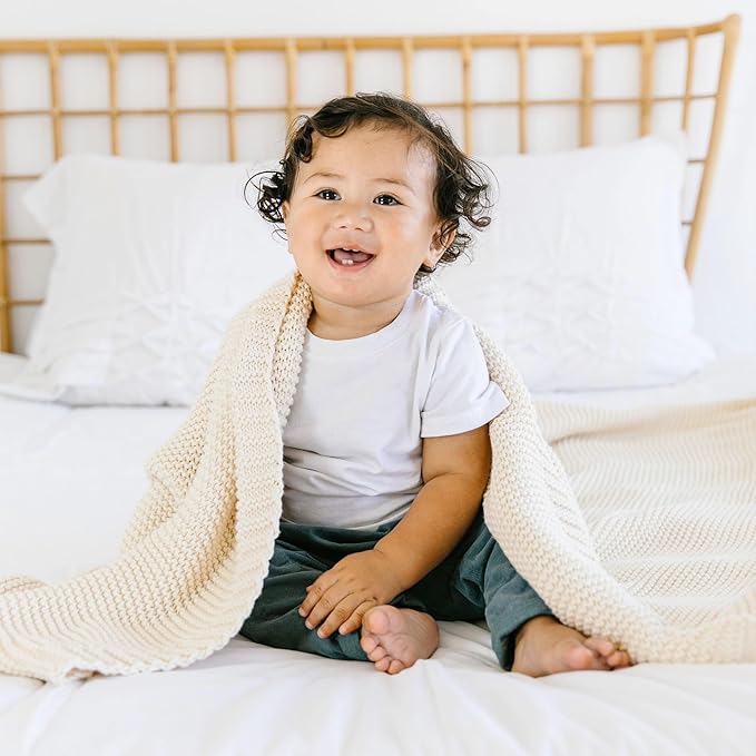 Super Soft Organic Cotton Chunky Knit Blanket in Vanilla