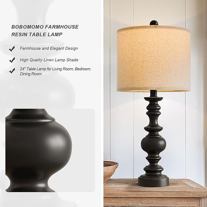Set of 2 Traditional Farmhouse Table Lamps - Black