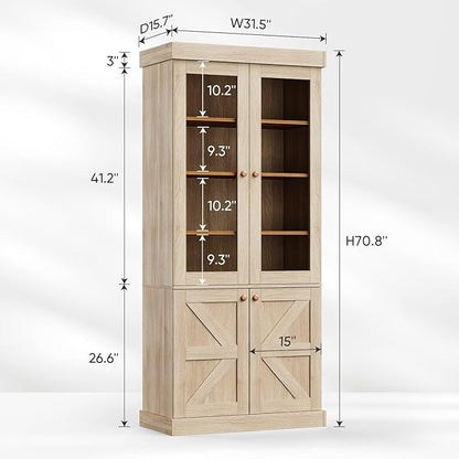 Farmhouse Bookcase with Glass Doors - Natural