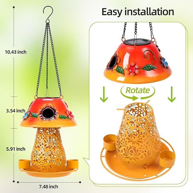 Mushroom Solar Bird Feeder - Yellow