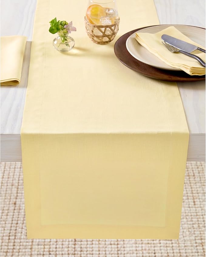100% Pure Linen Butter Yellow Table Runner - 14 x 60 Inch