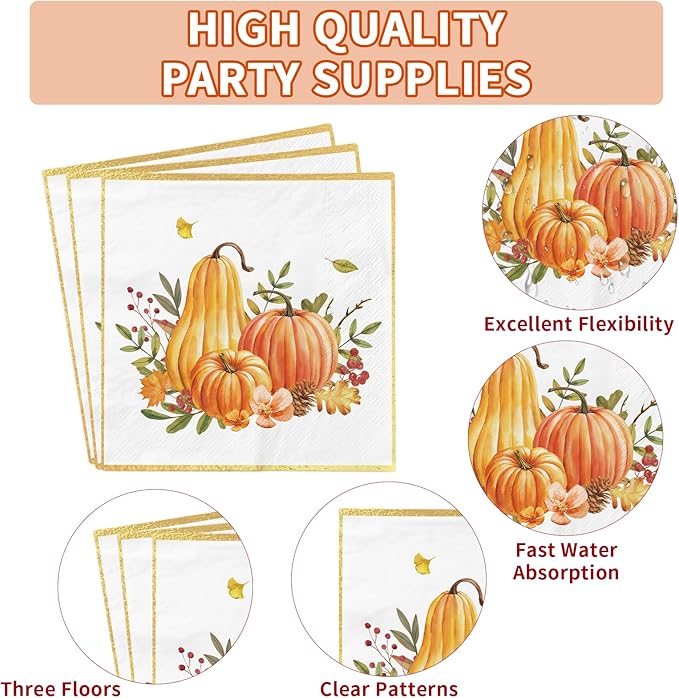 Fall Party Supplies - Disposable Plates &amp; Napkins for 50 Guests
