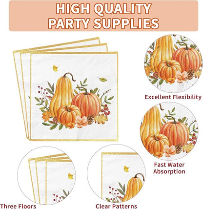 Fall Party Supplies - Disposable Plates &amp; Napkins for 50 Guests