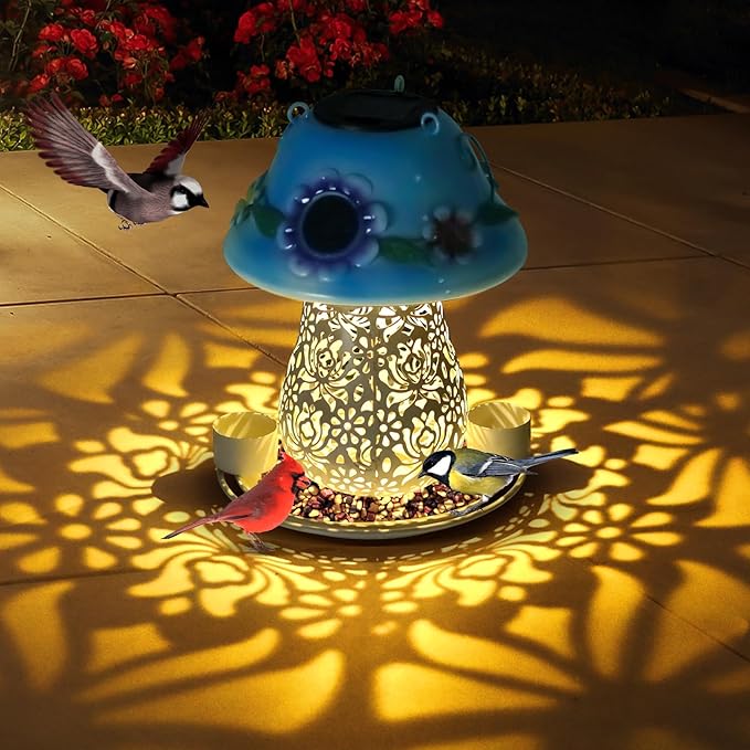 Mushroom Solar Bird Feeder - Blue