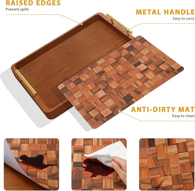 Wooden Serving Tray with Gold Handles