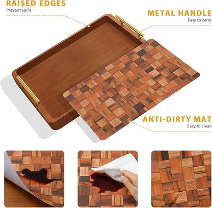 Wooden Serving Tray with Gold Handles