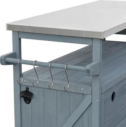 Outdoor Kitchen Island with Internal Storage Rack, Spice &amp; Towel Rack - Robin Blue