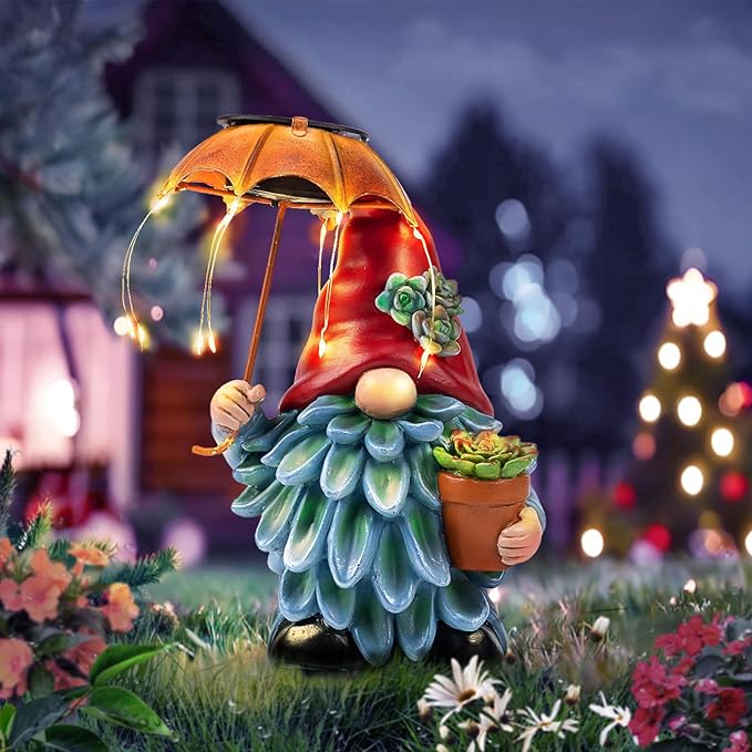 Garden Gnome with Solar LED Umbrella