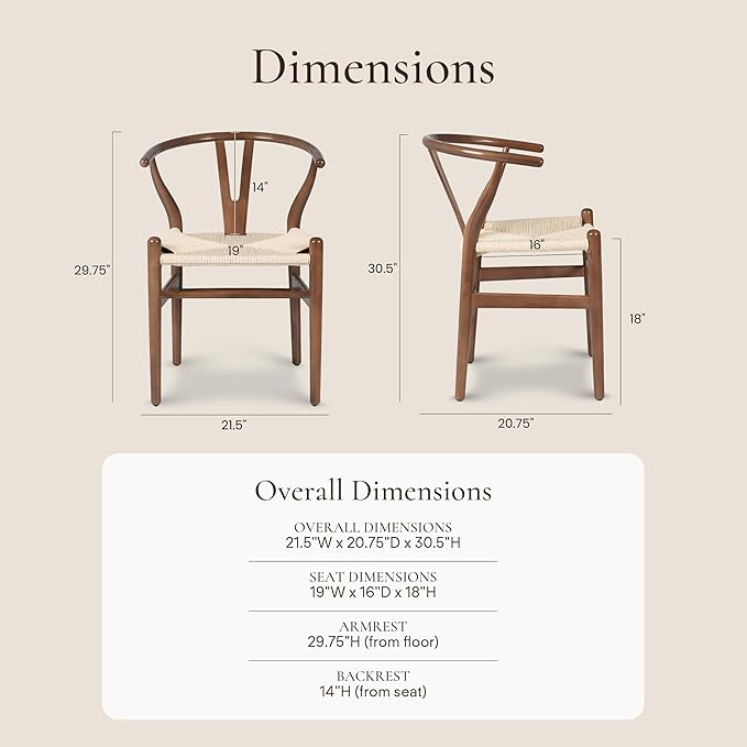 POLY &amp; BARK Mid Century Modern Wishbone Dining Chairs in Walnut - Set of 2