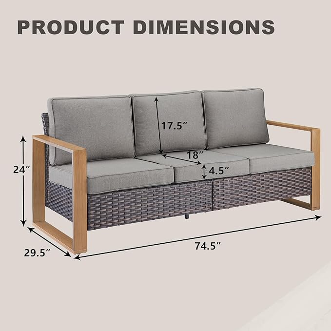Outdoor Wicker Patio Sofa in Gray