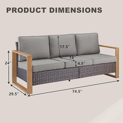Outdoor Wicker Patio Sofa in Gray
