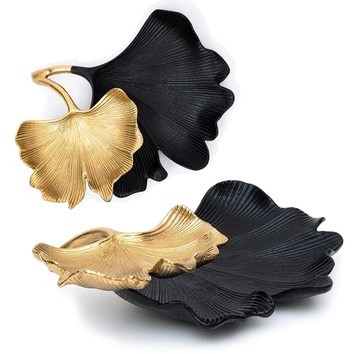 Black &amp; Gold Ginkgo Leaf Tray - 2 Tier