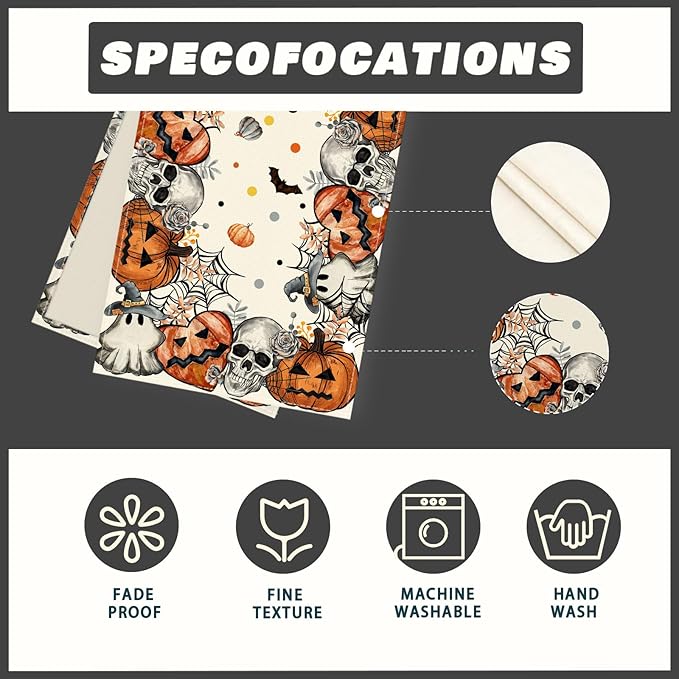 Halloween Table Runner - Skeleton Ghost Pumpkin - 13x108 Inch