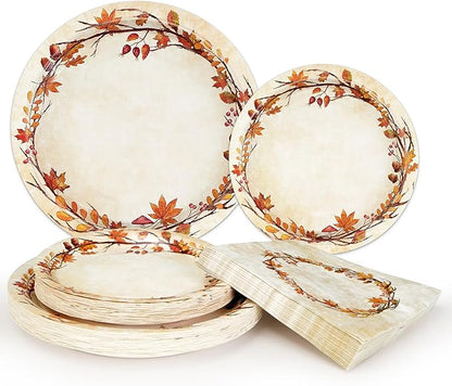 200 Pcs Fall Paper Plates and Napkins - Serves 50 Guests