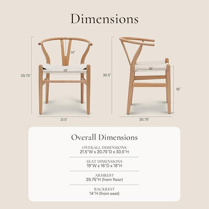 POLY &amp; BARK Weave Mid Century Modern Dining Chairs - Set of 2, Natural