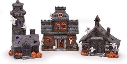 Mark Feldstein &amp; Associates Spooky Halloween Village - Color-Changing Pre-Lit 3 Pc Set
