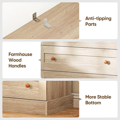 Farmhouse Bookshelves with Drawers, Set of 2 – Natural
