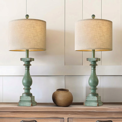 Set of 2 Farmhouse Table Lamps with USB A+C - Green
