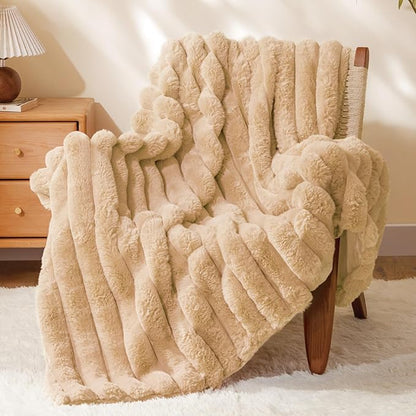Soft and Cozy Luxurious Faux Fur Throw Blanket - Light Brown, 60 x 80 inch