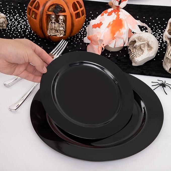 Set of 60 Heavy Duty Black Disposable Plates for 30 guests