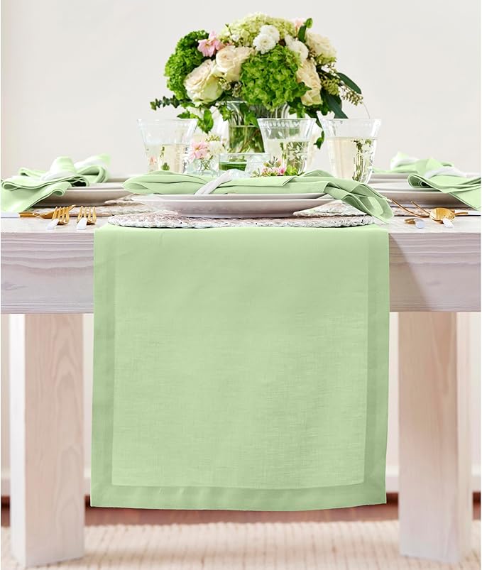 100% Pure Linen Table Runner - 14 x 120 Inch, Lettuce Green