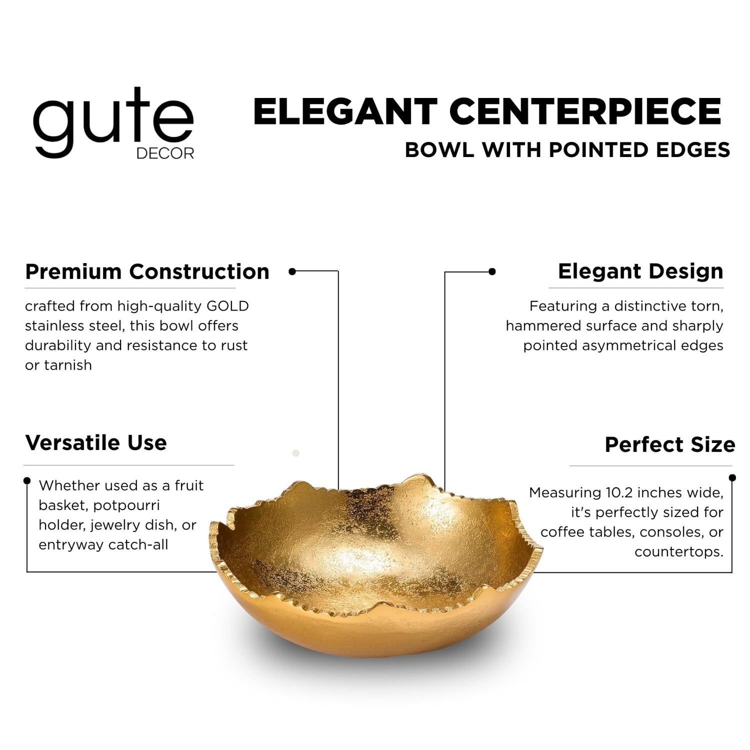 Decorative Hammered Asymmetrical Bowl - Gold