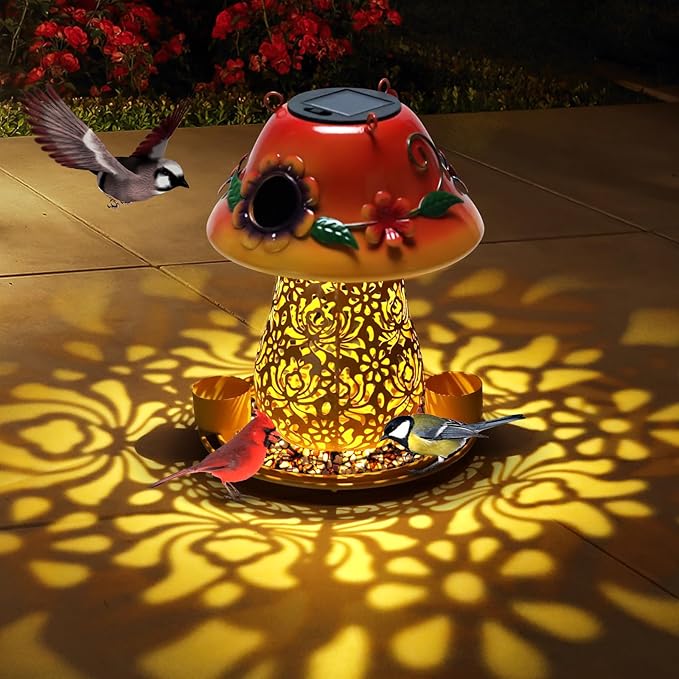 Mushroom Solar Bird Feeder - Yellow