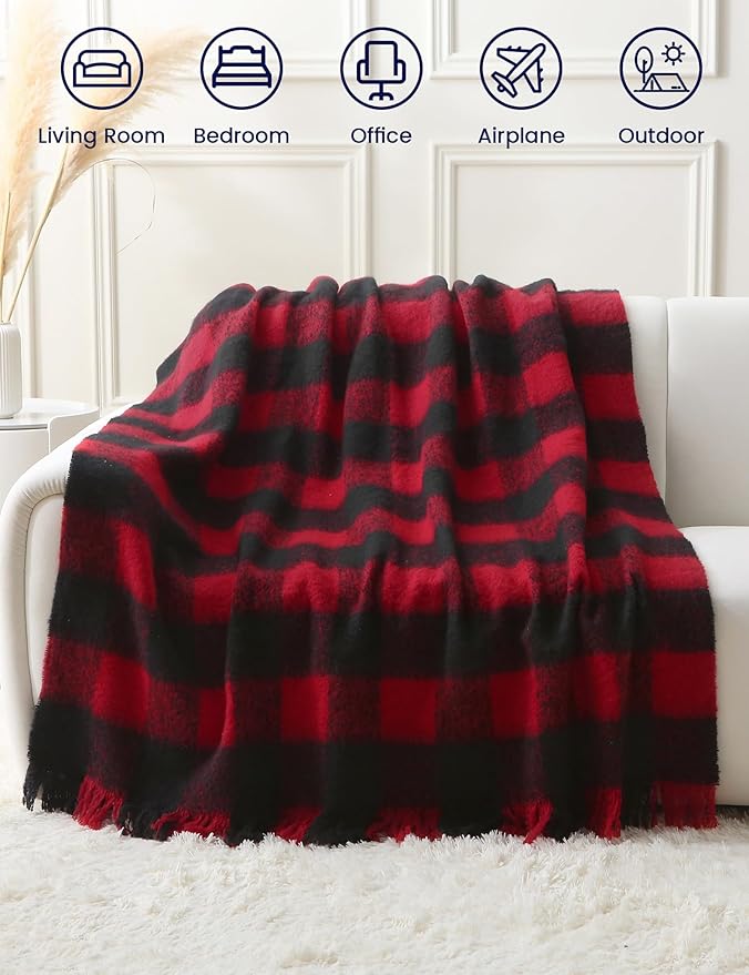 Buffalo Plaid Throw Blanket - 50" x 60" Black and Red