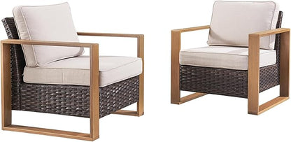 Wicker Outdoor Patio Chairs with Cushions - Set of 2