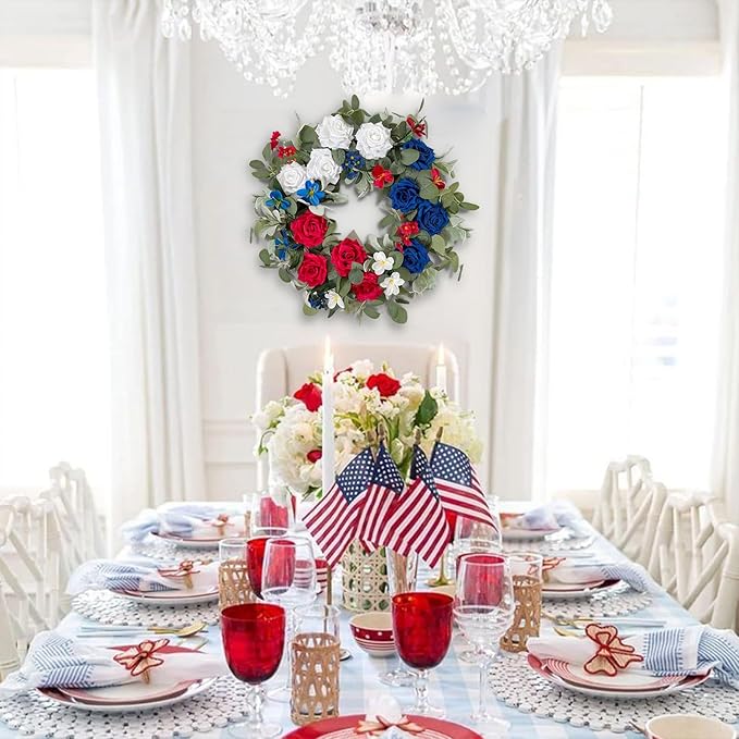 Patriotic Wreath - 24 Inch Red/White/Blue Roses