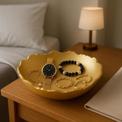 Decorative Hammered Asymmetrical Bowl - Gold